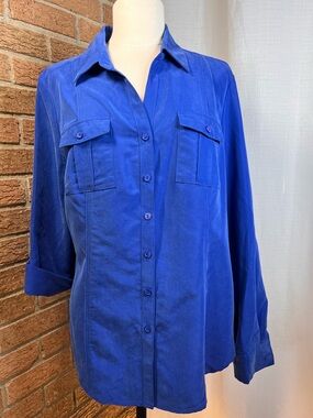 Roz & Ali Royal blue roll-tab modal button front shirt - large NWOT